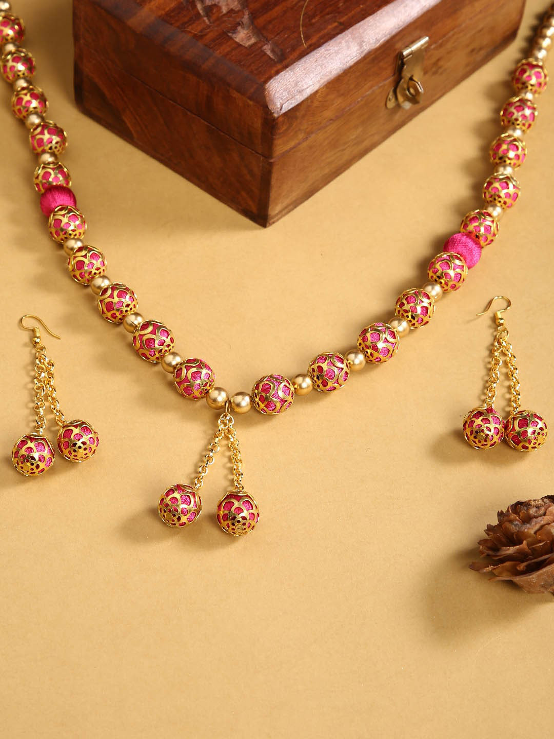 AKSHARA Pink Beaded Jewellery Set