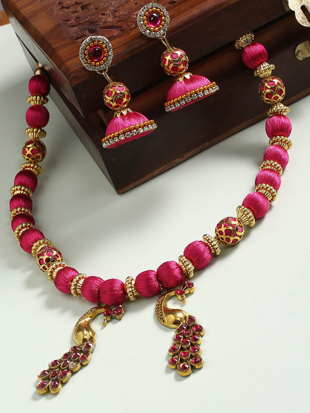 AKSHARA Pink & Gold-Toned German Silver Jewelry Set