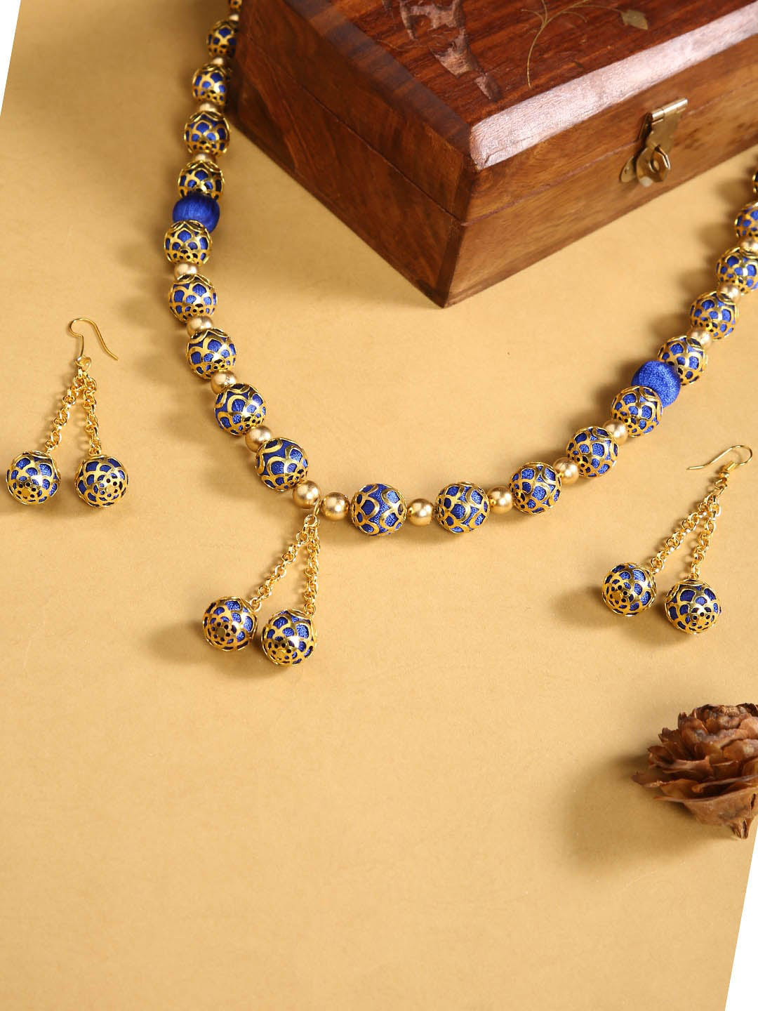 AKSHARA German Silver & Blue Beaded Gold-Plated Jewellery Set