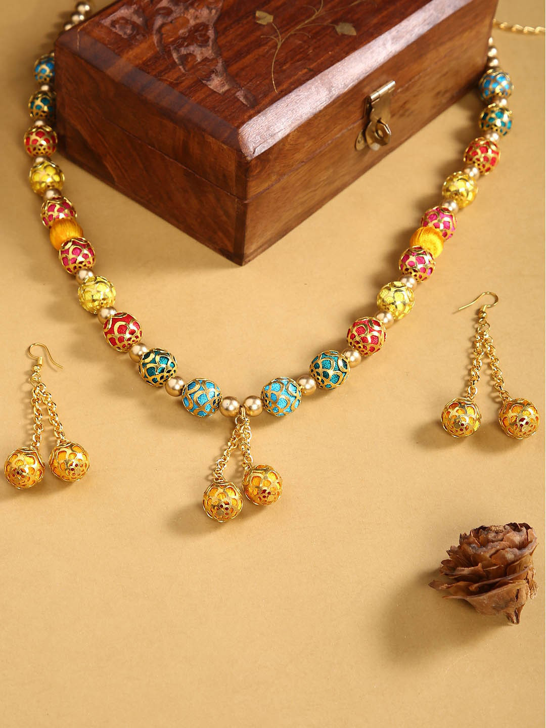 AKSHARA Brass-Plated Multi-Coloured Beaded Jewellery Set
