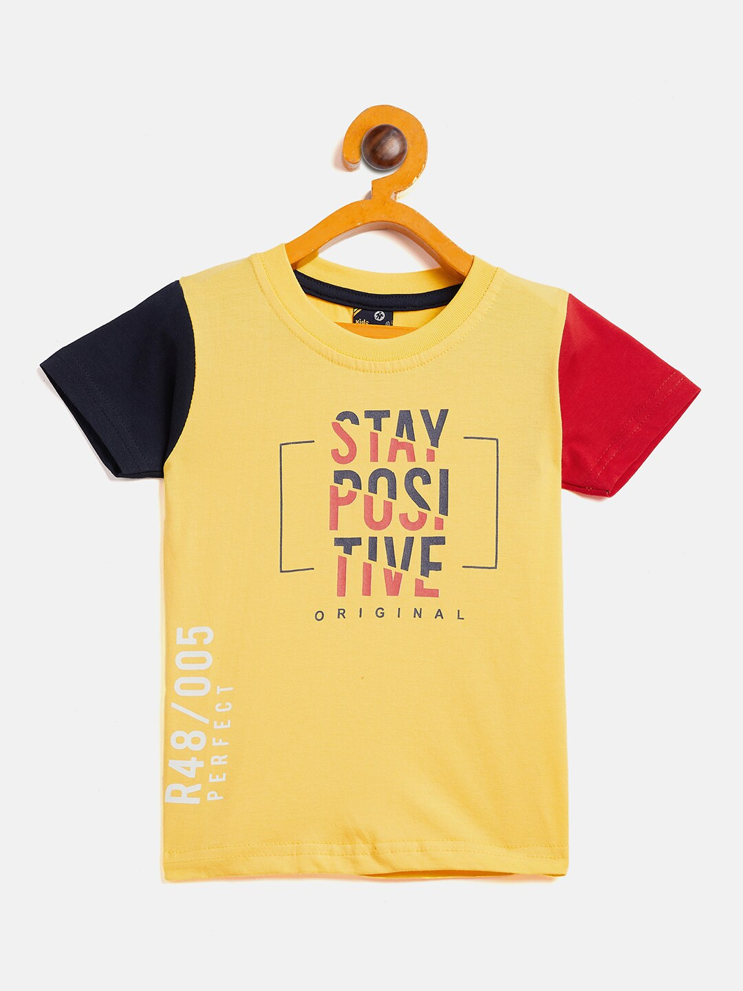 Camey Boys Yellow Typography Printed Applique Slim Fit T-shirt