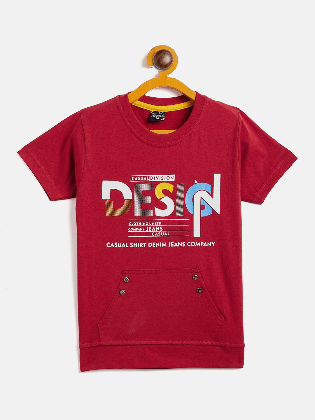 Camey Boys Maroon Printed Applique Slim Fit T-shirt
