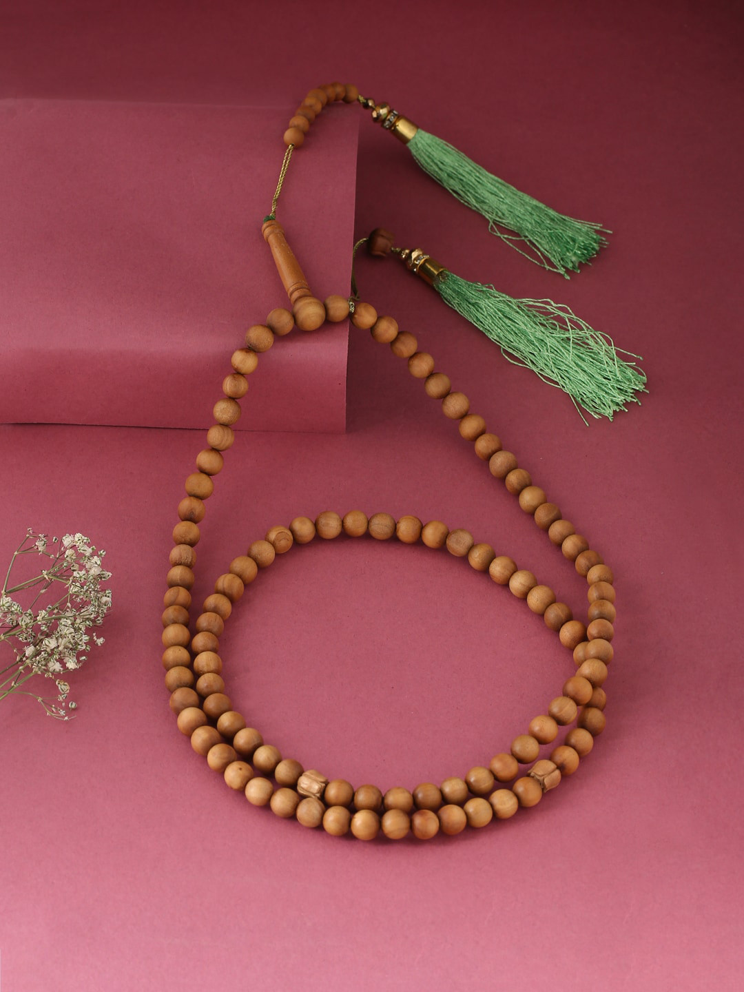RDK Unisex Beige & Green Pure Sandalwood Prayer/Japa Bead Mala
