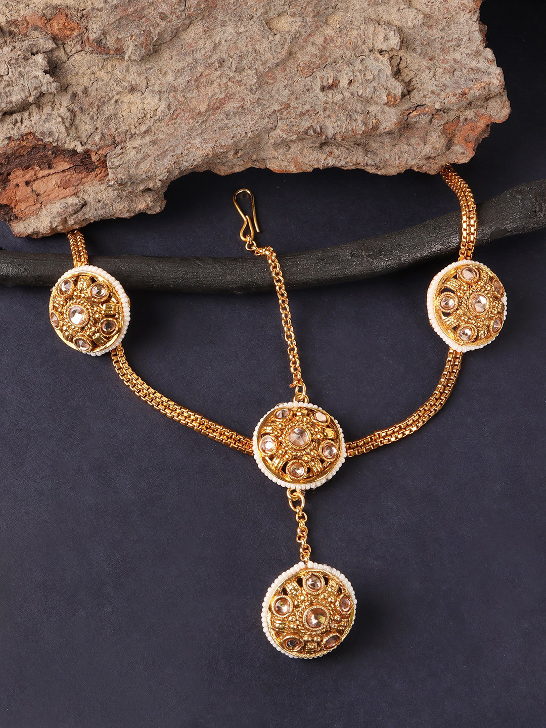 JEWELS GEHNA Gold-Plated Kundan Studded Sheeshphool Head Jewellery