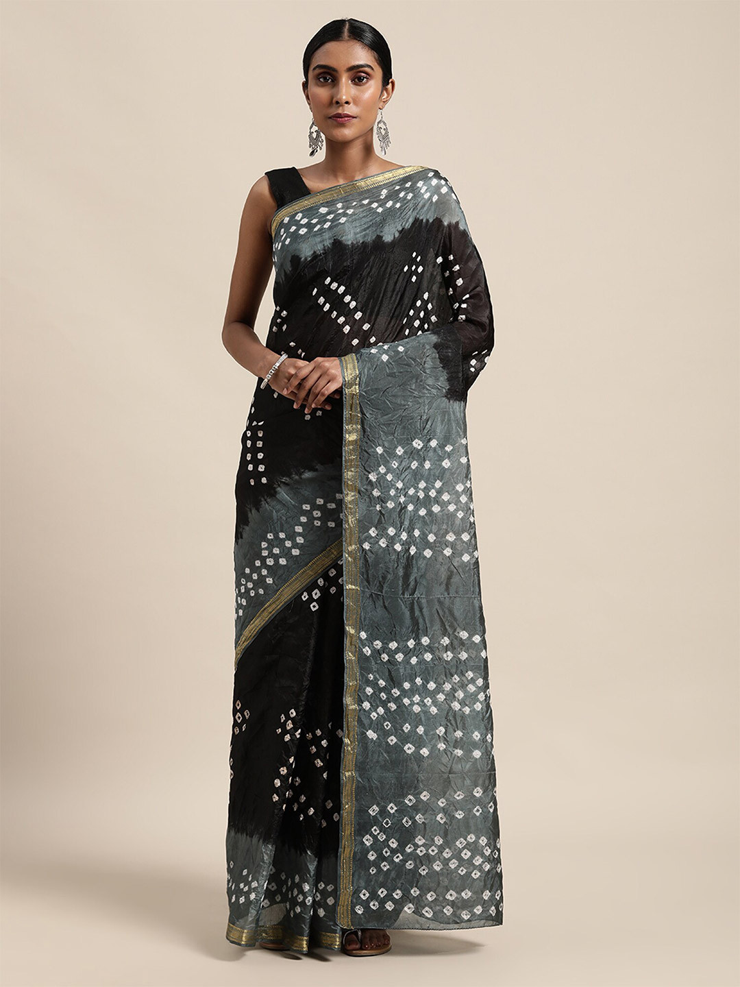 Geroo Jaipur Handcrafted Bandhani Art Silk Saree