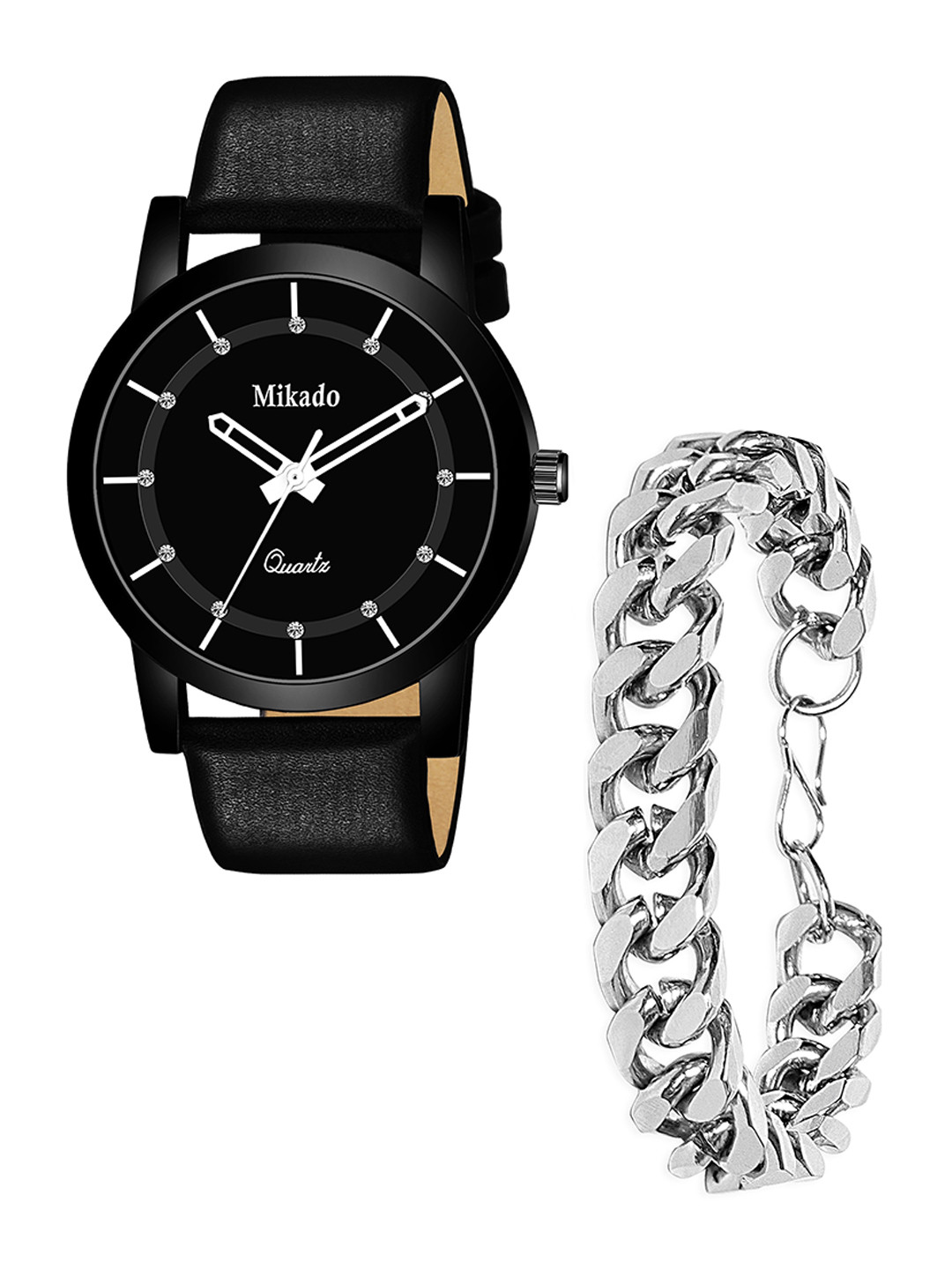 Mikado Men Black Brass Dial & Black Leather Straps Analogue Watch Rocky Star