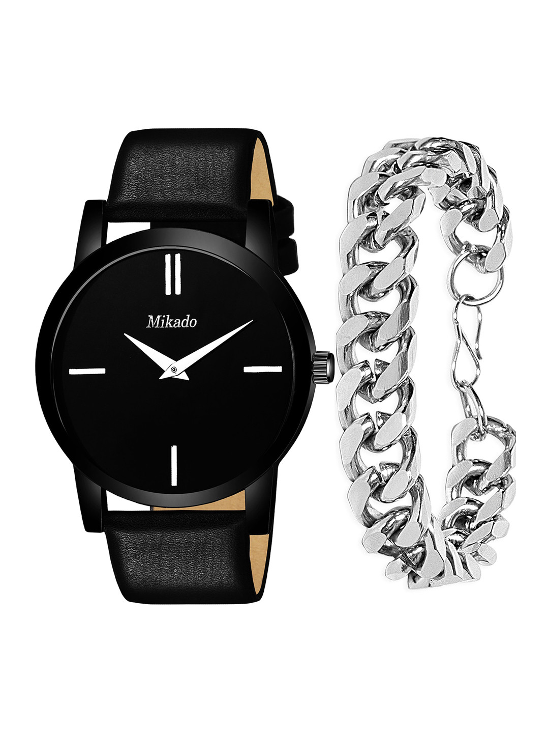 Mikado Men Black Brass Dial & Black Leather Straps Analogue Watch Slim Star