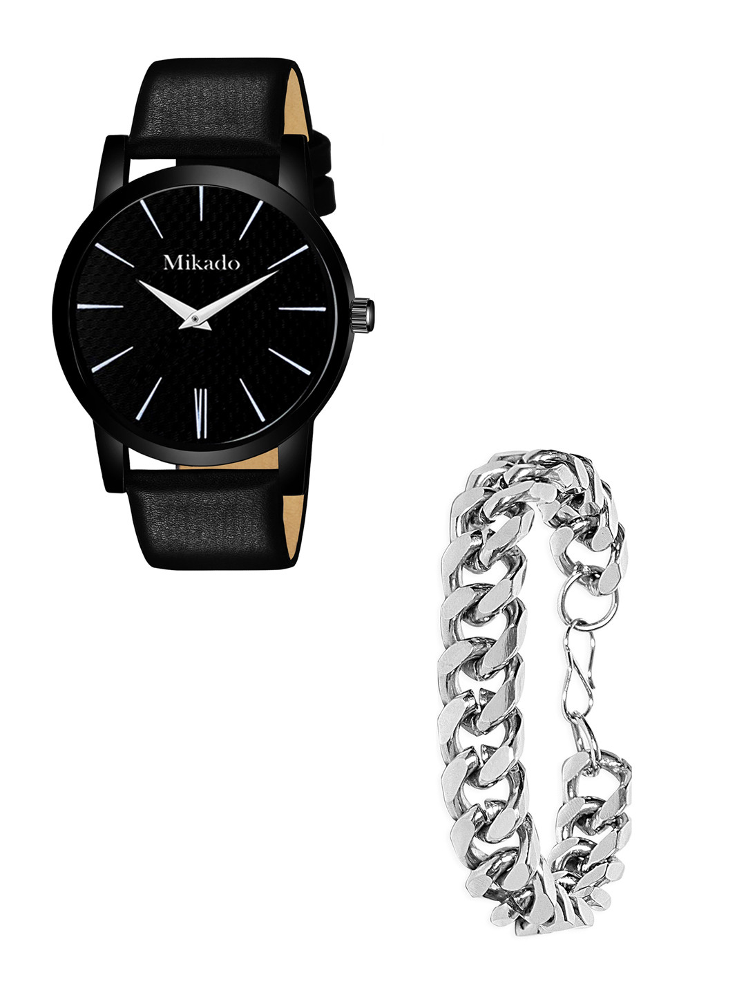 Mikado Men Black Brass Dial & Black Leather Textured Straps Analogue Watch Star