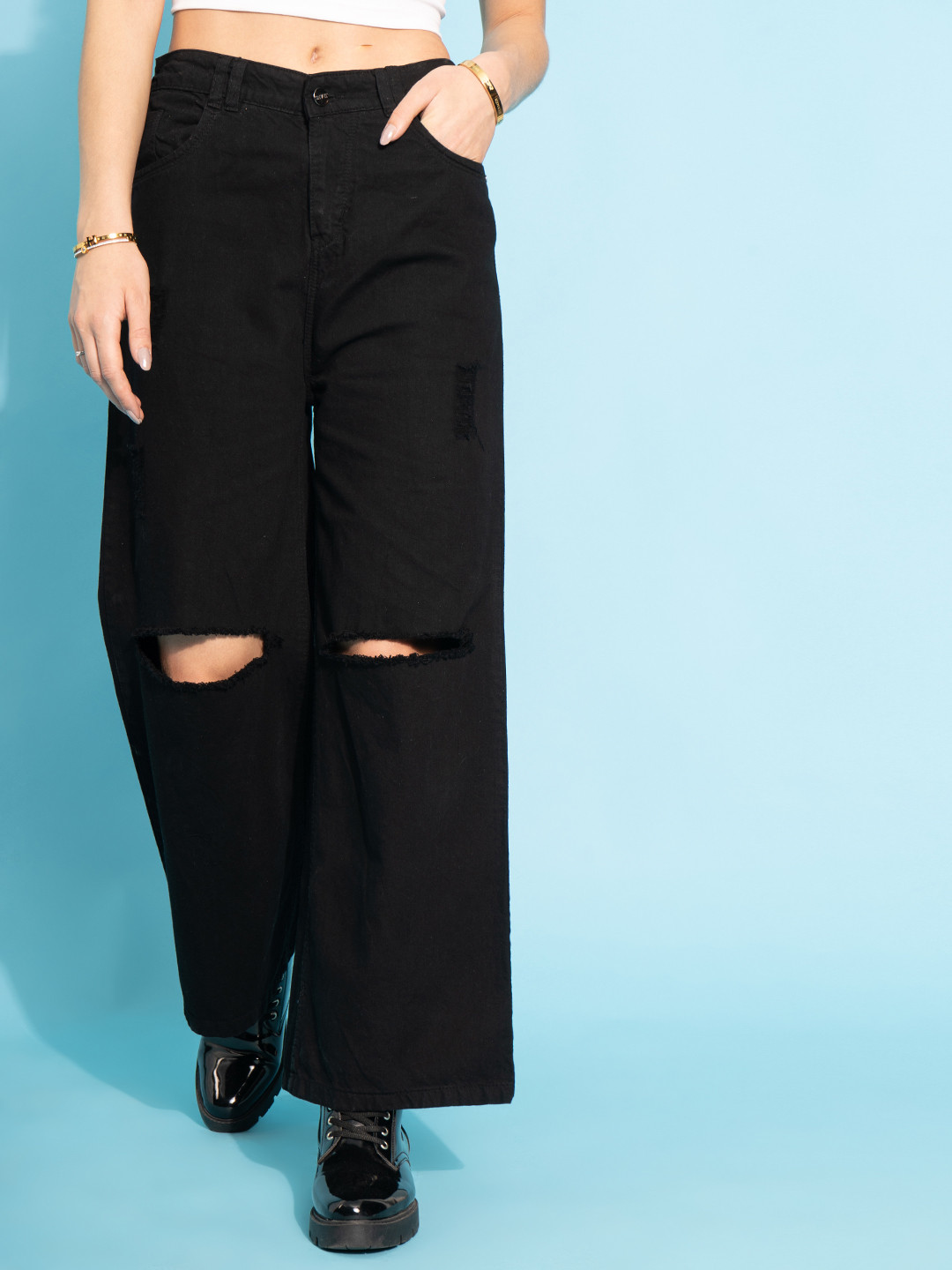 Purple Feather Women Skinny High Rise Clean Look Fringed Hemline Stretchable Denim Jeans