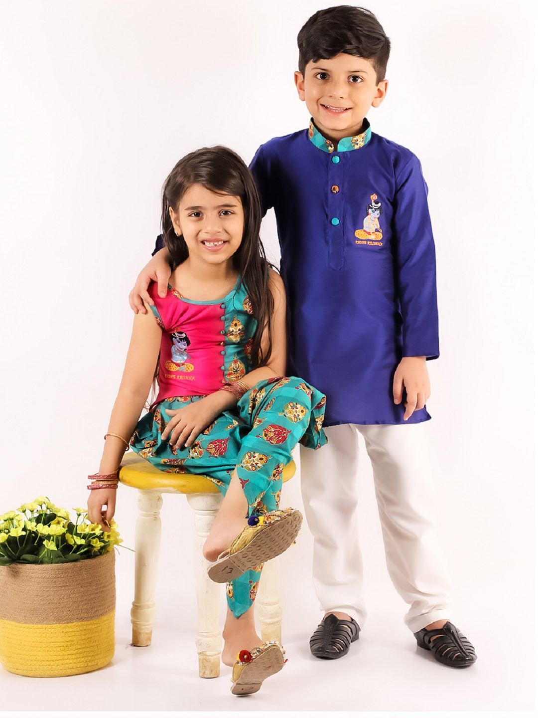 KID1 Girls Pink Embroidered Pleated Pure Cotton Kurti with Dhoti Pants