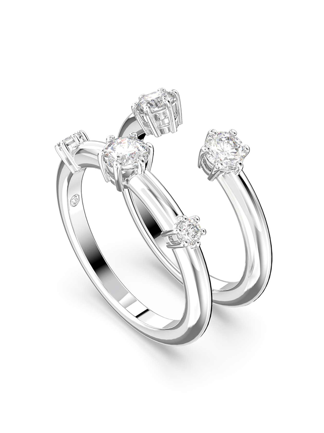 SWAROVSKI Set Of 2 Rhodium-Plated White Crystal-Studded Finger Ring