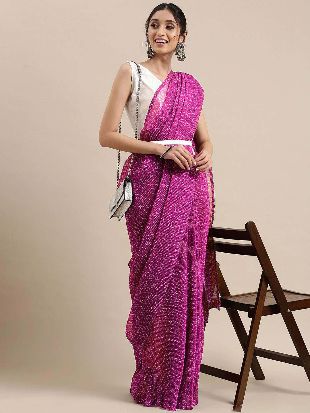 KALINI Pink Bandhani Pure Georgette Bandhani Saree