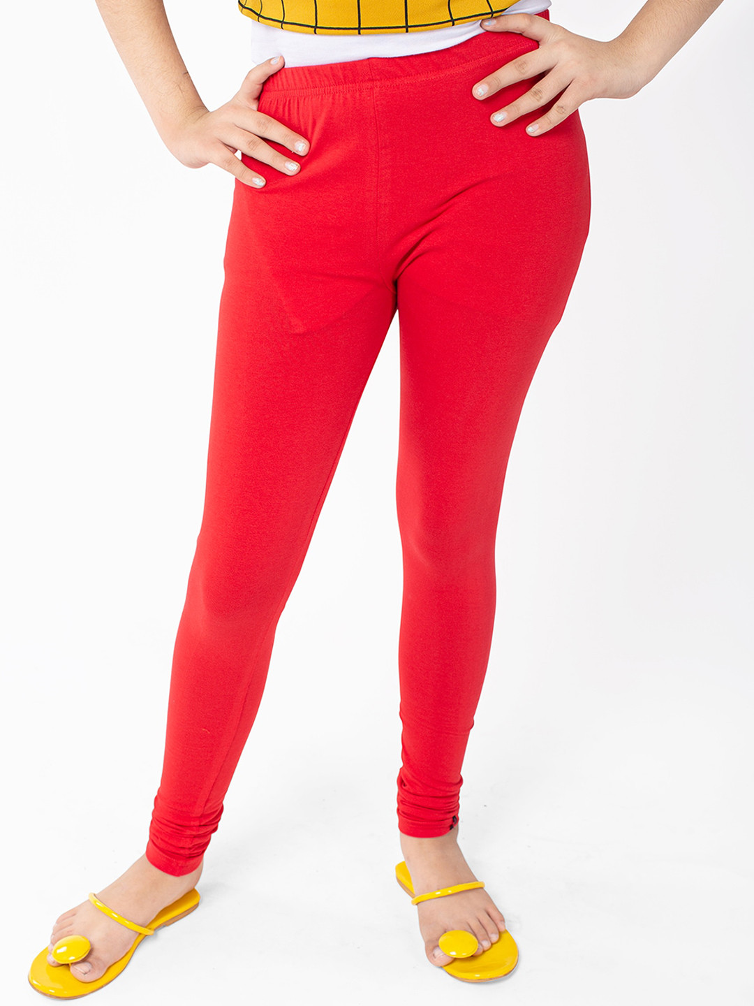 indian flower Girls Red Solid Churidar-Length Leggings