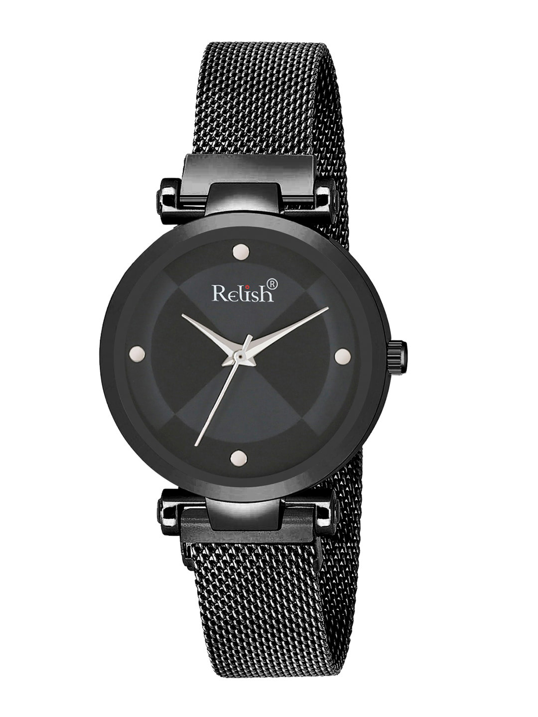 Relish Women Black Embellished Dial & Black Bracelet Style Straps Analogue Watch RE-L1162