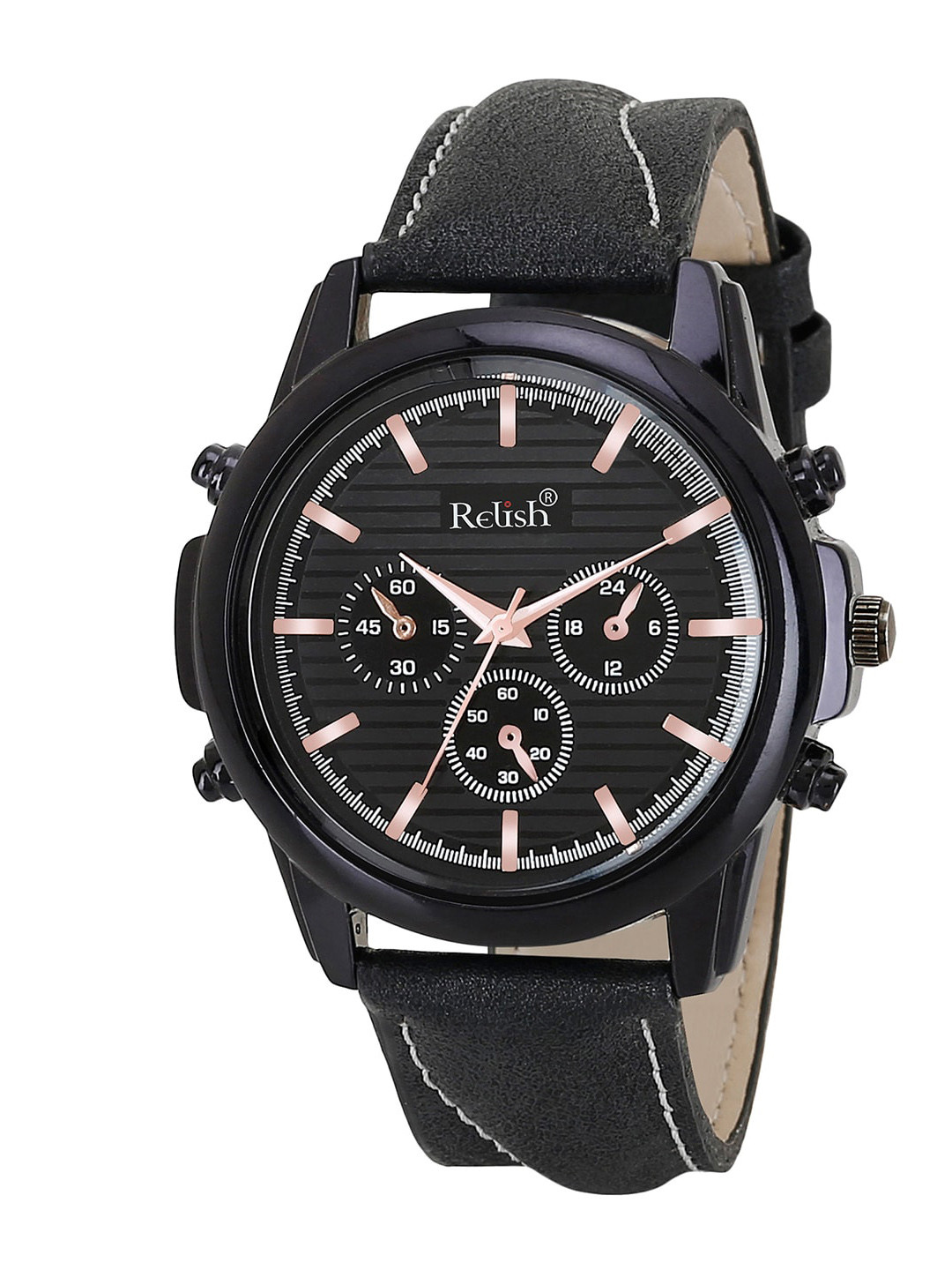 Relish Men Black Dial & Black Straps Analogue Watch RE-NC409