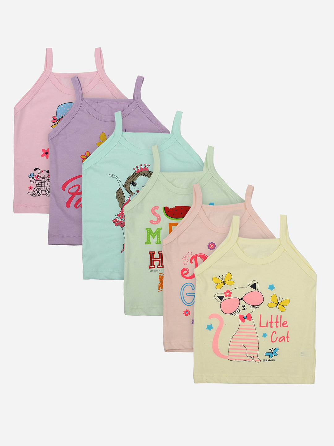 Bodycare Girls Pack of 6 Assorted Cotton Innerwear Vests