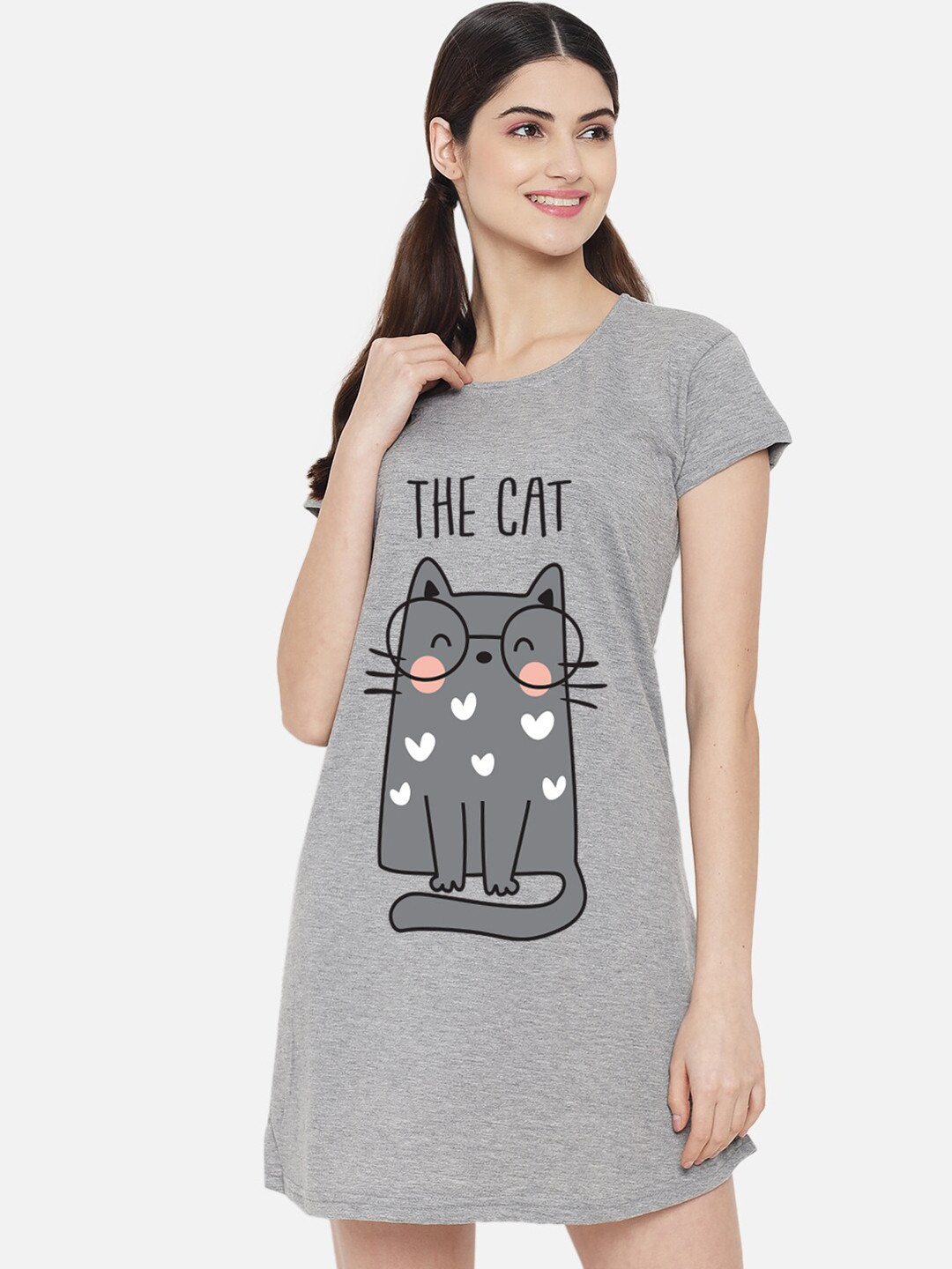 FFLIRTYGO Grey Printed Nightdress