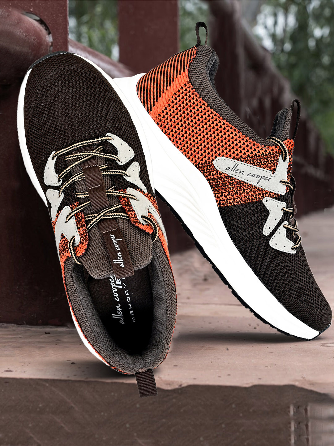 Allen Cooper Men Orange Mesh Running Non-Marking Shoes