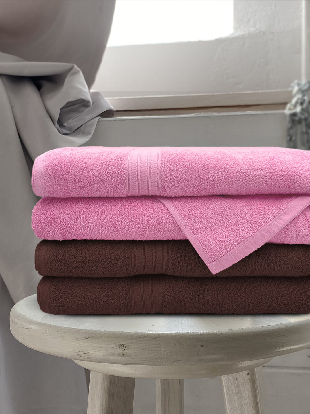 Aura Pack Of 4 Solid 500 GSM Pure Cotton Large Bath Towels