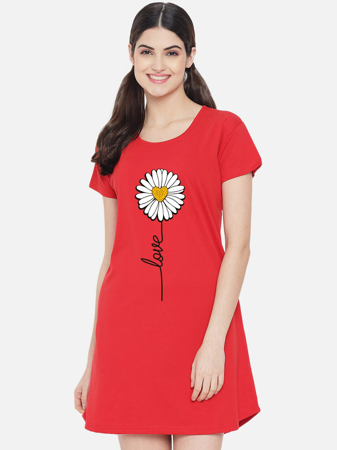 FFLIRTYGO Red Printed Nightdress
