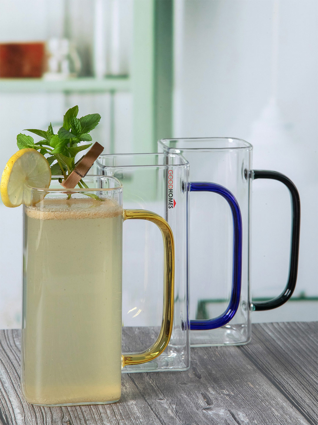 GOODHOMES Transparent Printed Glass Glossy Mugs Set of Cups and Mugs