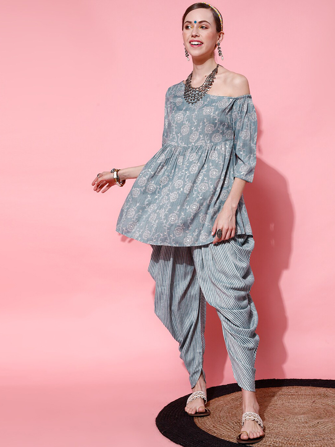 STREET 9 Women Grey  Kurti with Palazzos & With Dupatta