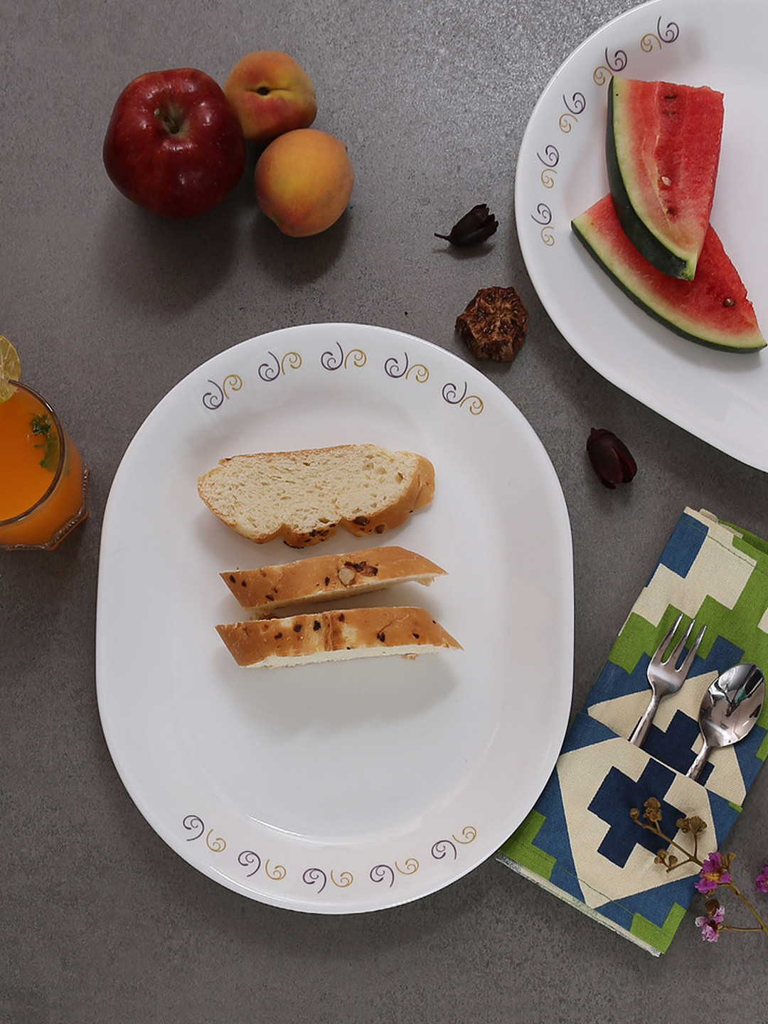 Corelle India Impressions Violet Dance White Set of 3 Vitrelle Glass Printed Serving Platters