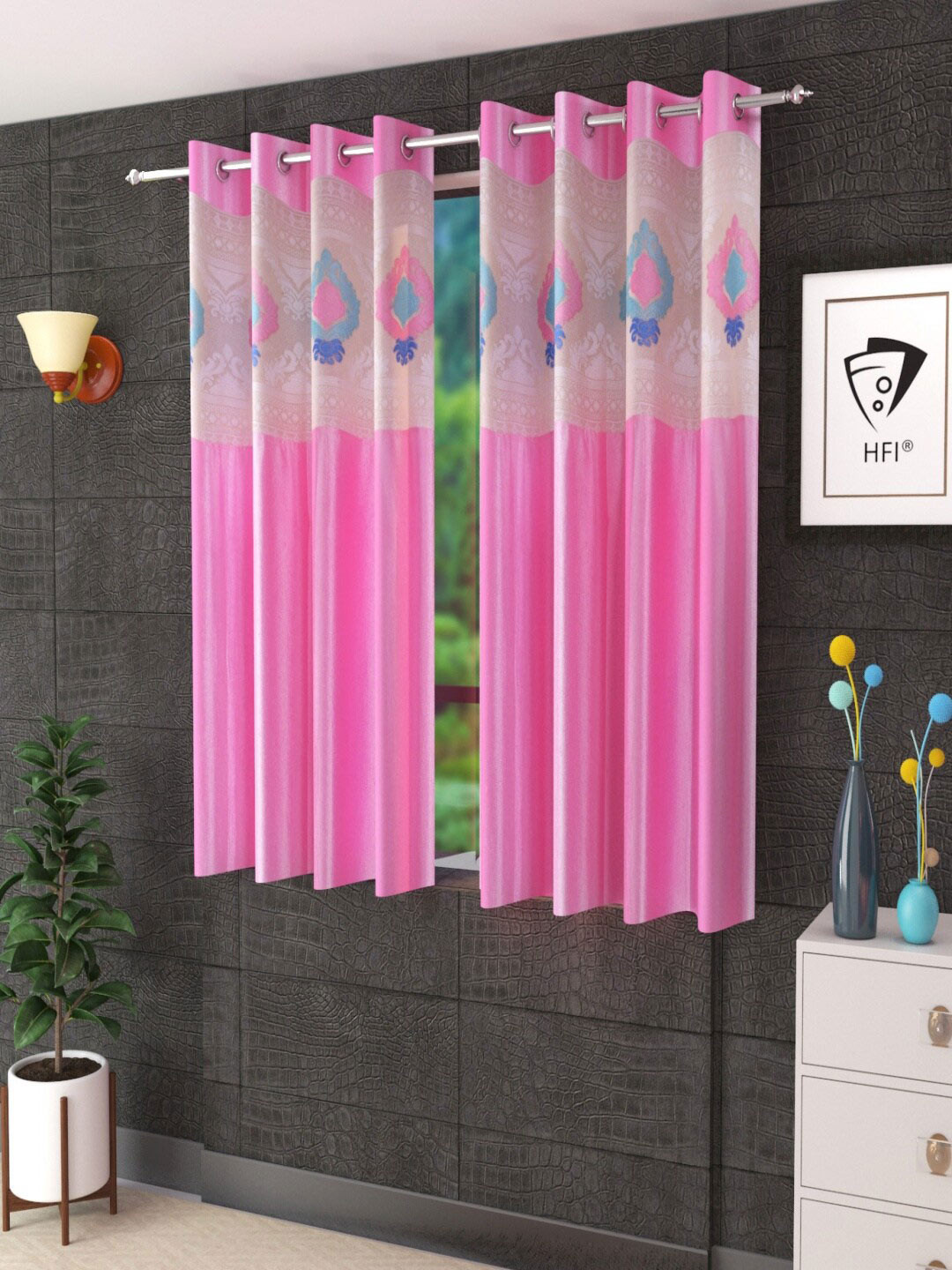 Homefab India Pink & White Set of 2 Sheer Window Curtain
