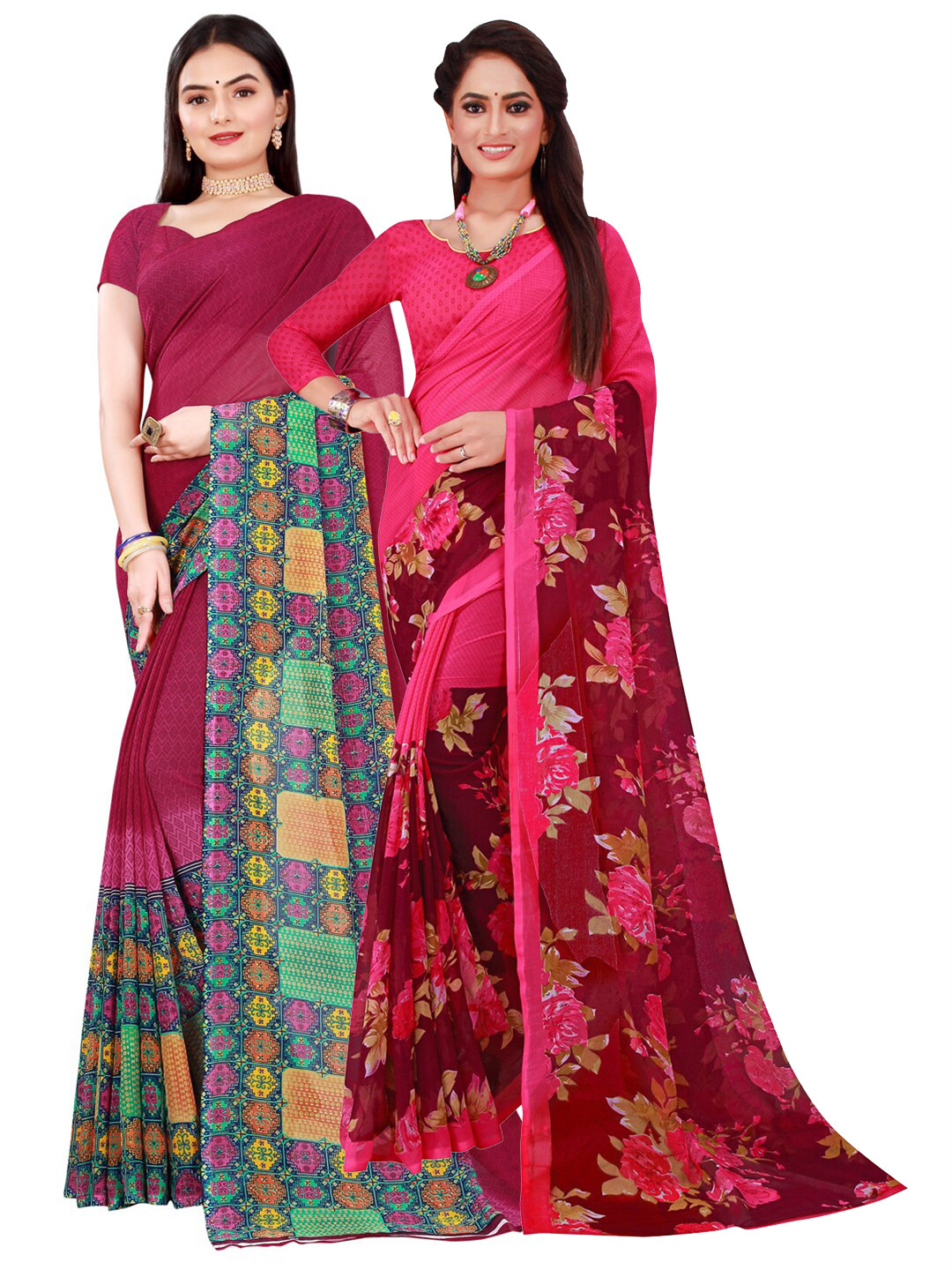 KALINI Maroon & Magenta Pure Georgette Saree