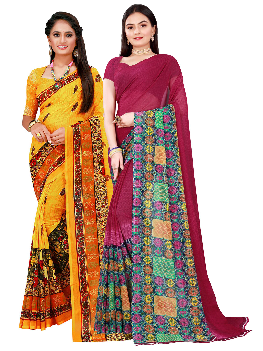 KALINI Maroon & Brown Pure Georgette Saree