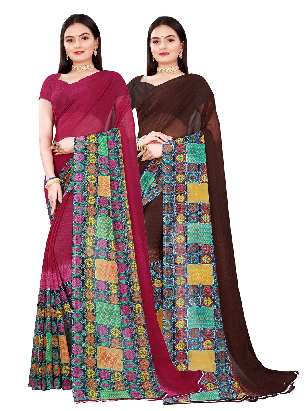 KALINI Maroon & Brown Pure Georgette Saree