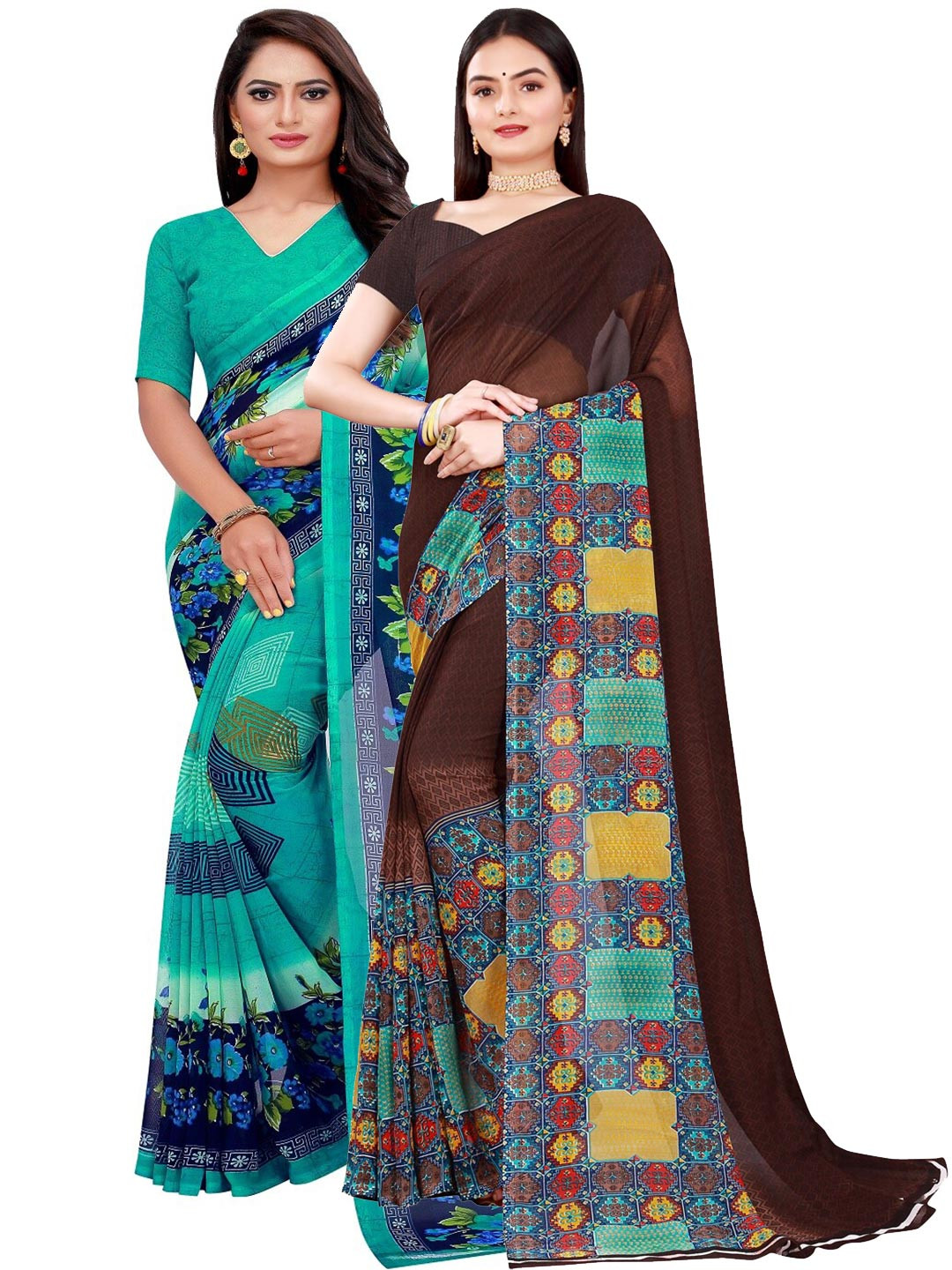 KALINI Teal & Blue Pure Georgette Saree