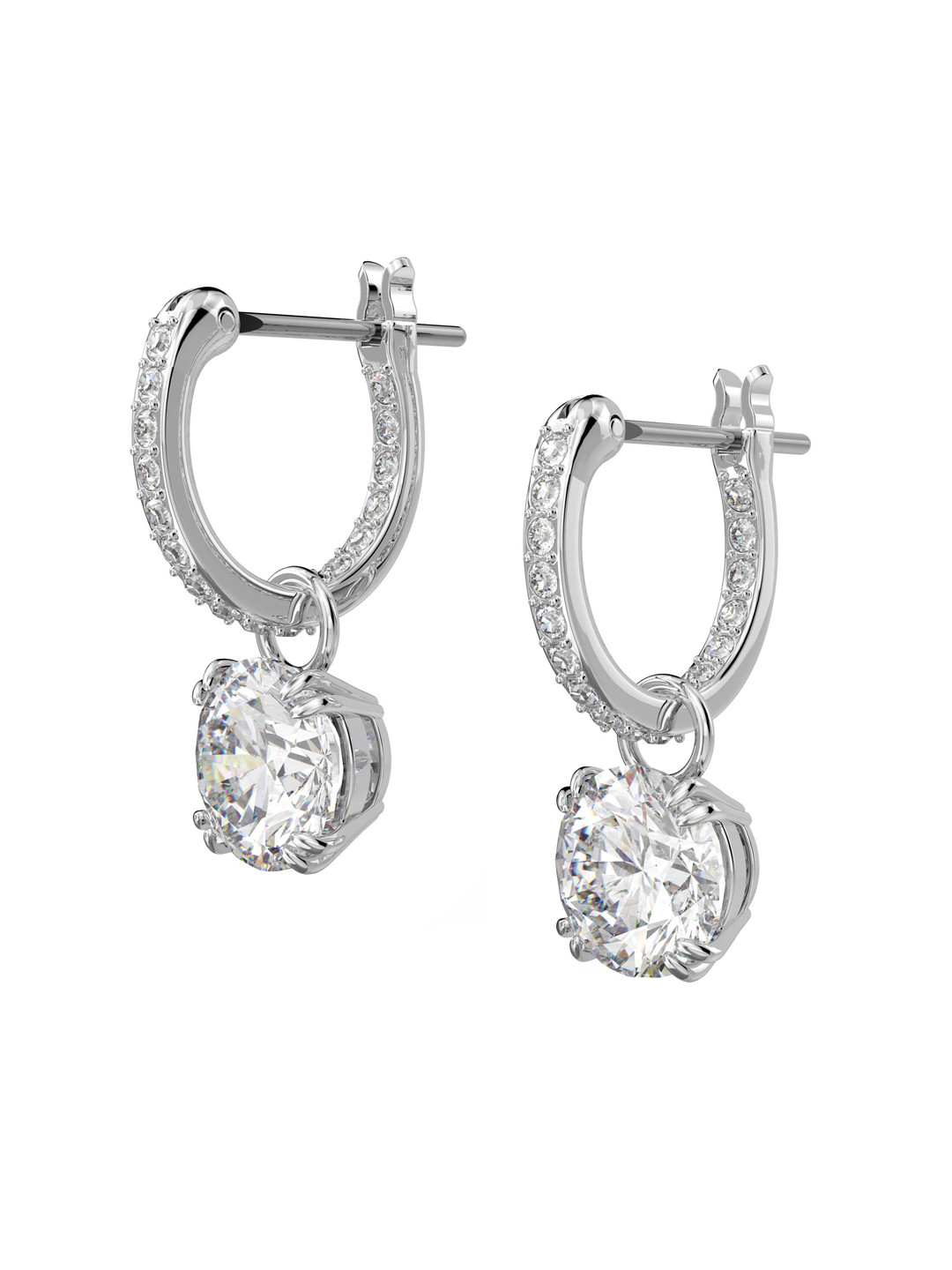 SWAROVSKI Silver-Toned White Crystal-Studded Hoop Drop Earrings