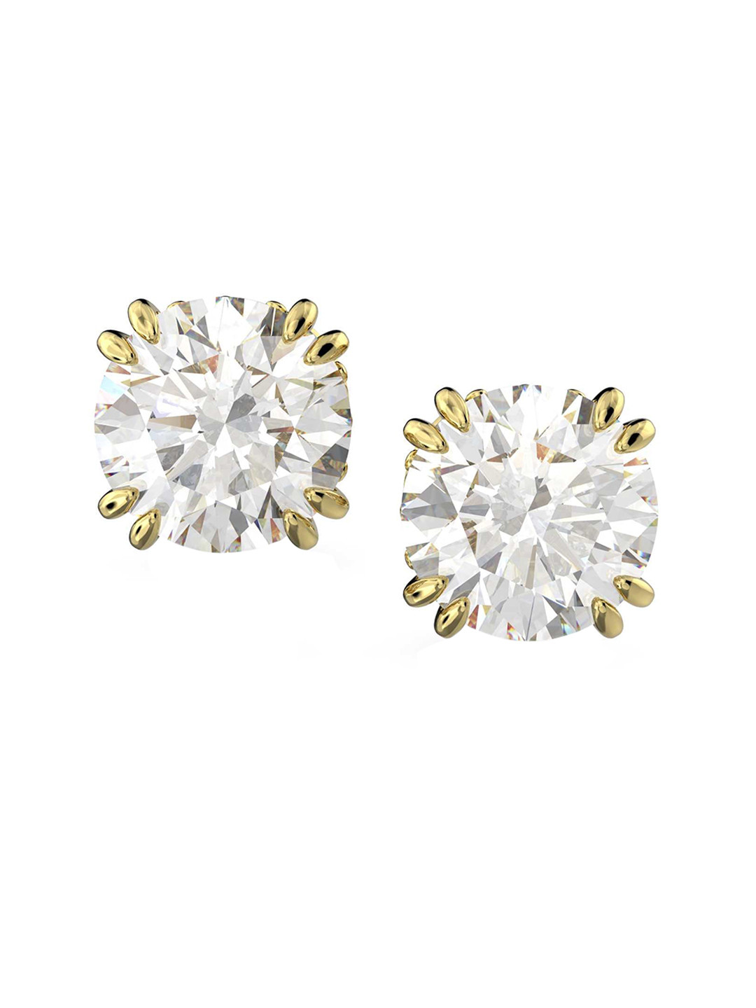 SWAROVSKI Gold Plated & White Round Studs Earrings