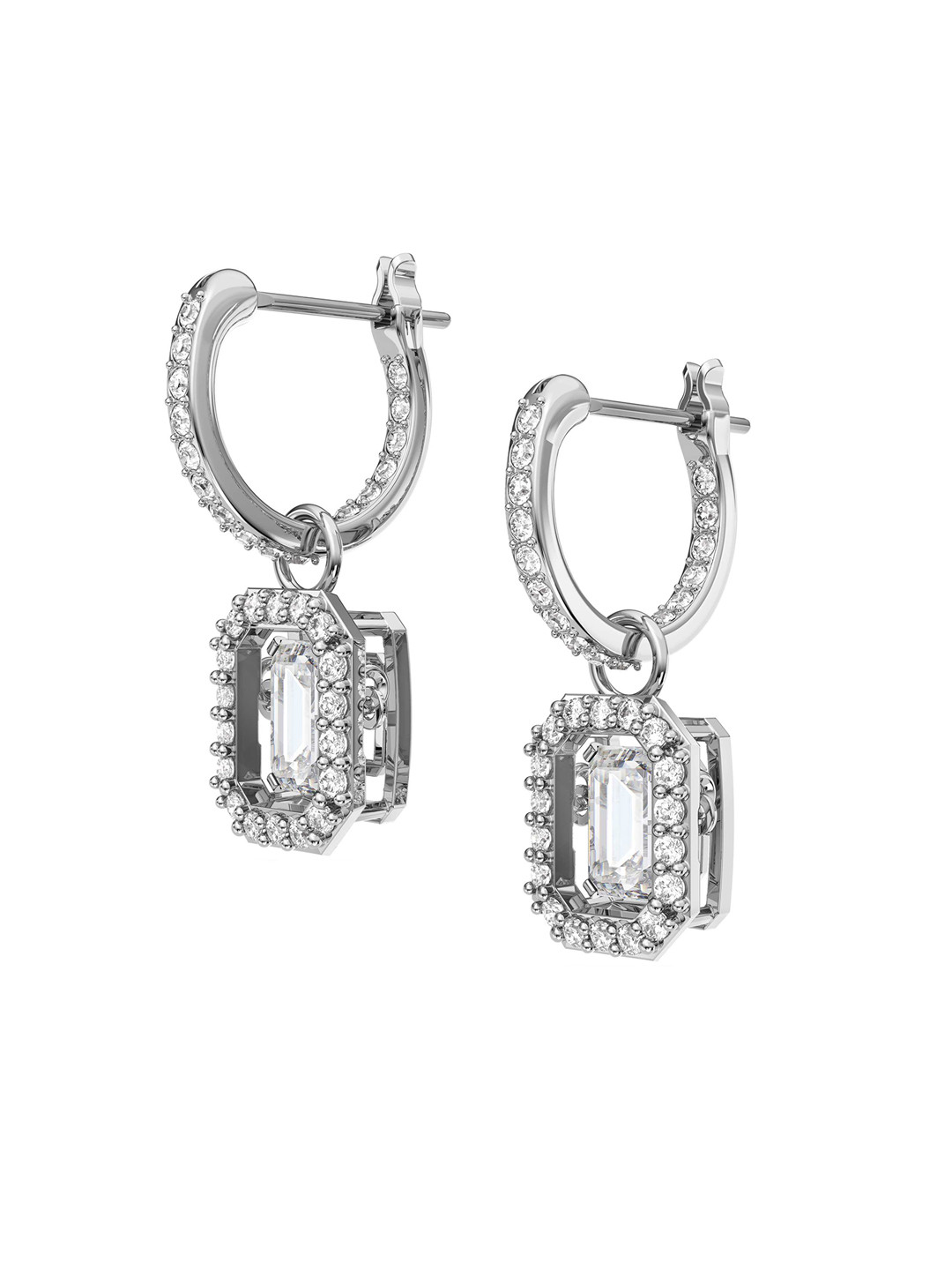 SWAROVSKI Rhodium-Plated Silver-Toned & White Crystal-Studded Drop Earrings