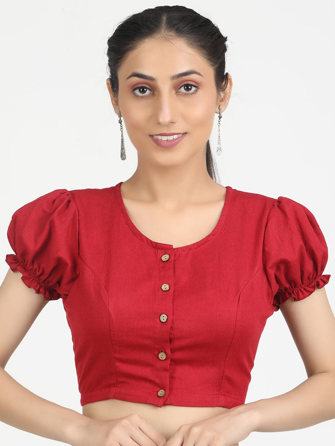 Llajja Women Red Solid Cotton Saree Blouse