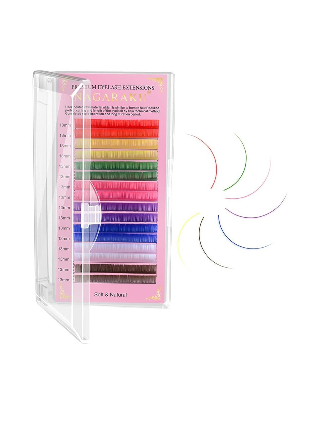 NAGARAKU Women Rainbow 8 Colors Long Lasting Individual Eyelash Extension - Curl B
