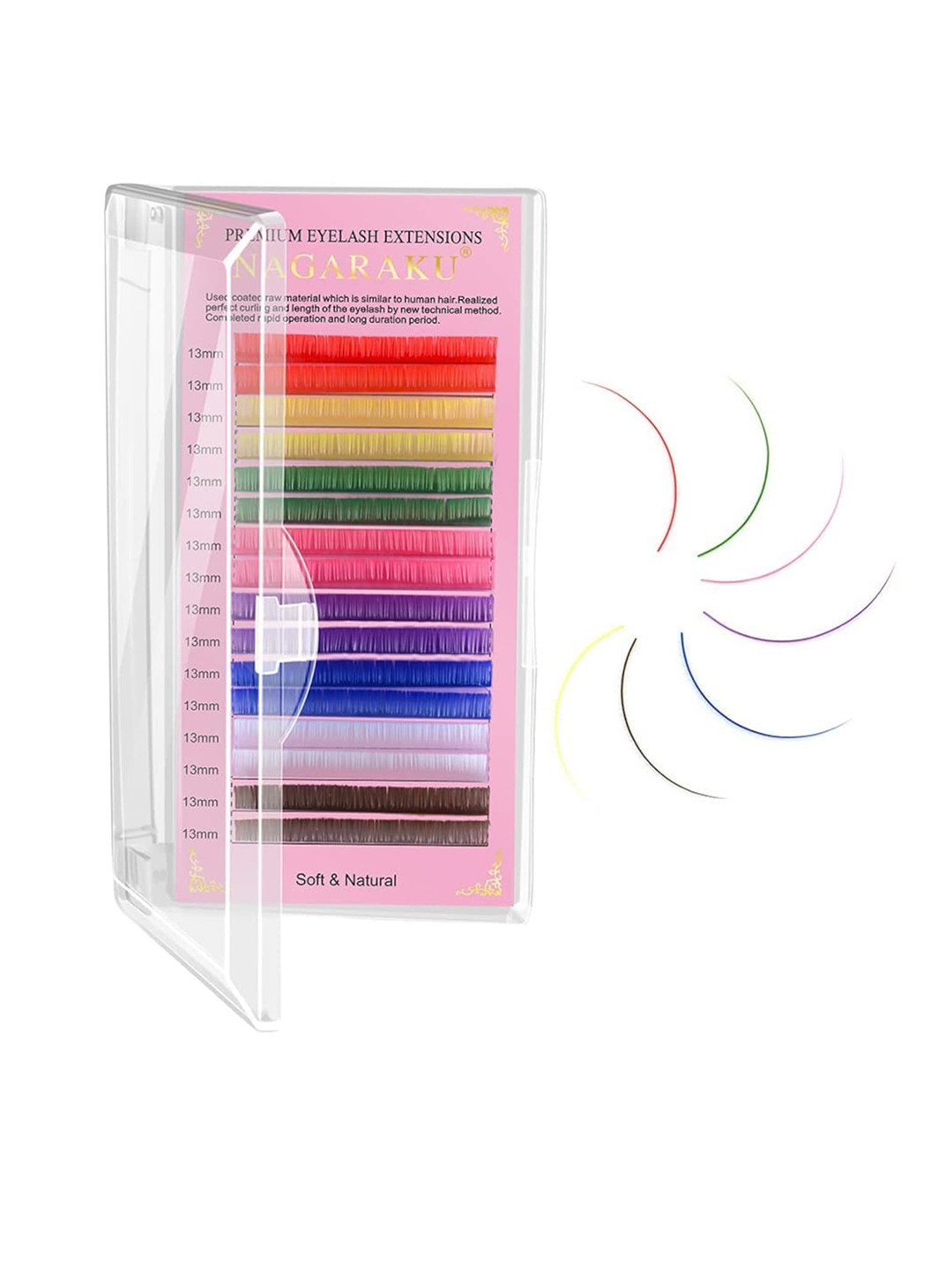 NAGARAKU 8 Colors Rainbow False Eyelash Extensions - Curl B 10/0.12