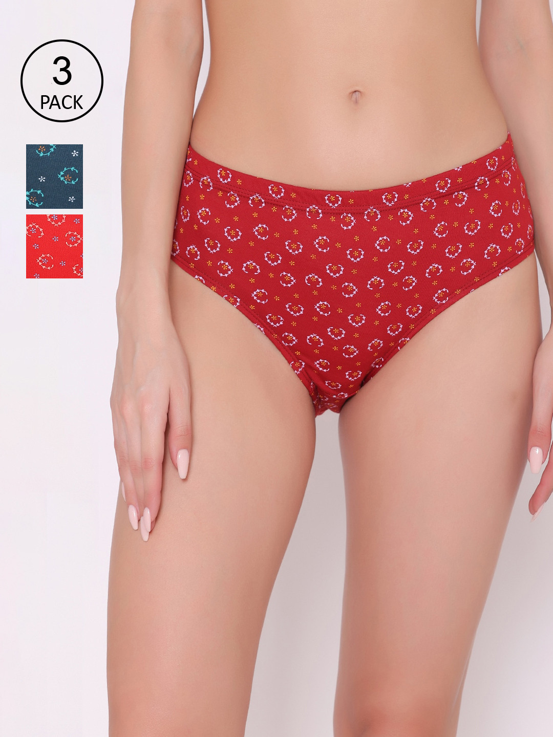 ABELINO Women Pack of 3 Printed Pure Cotton Hipster Briefs