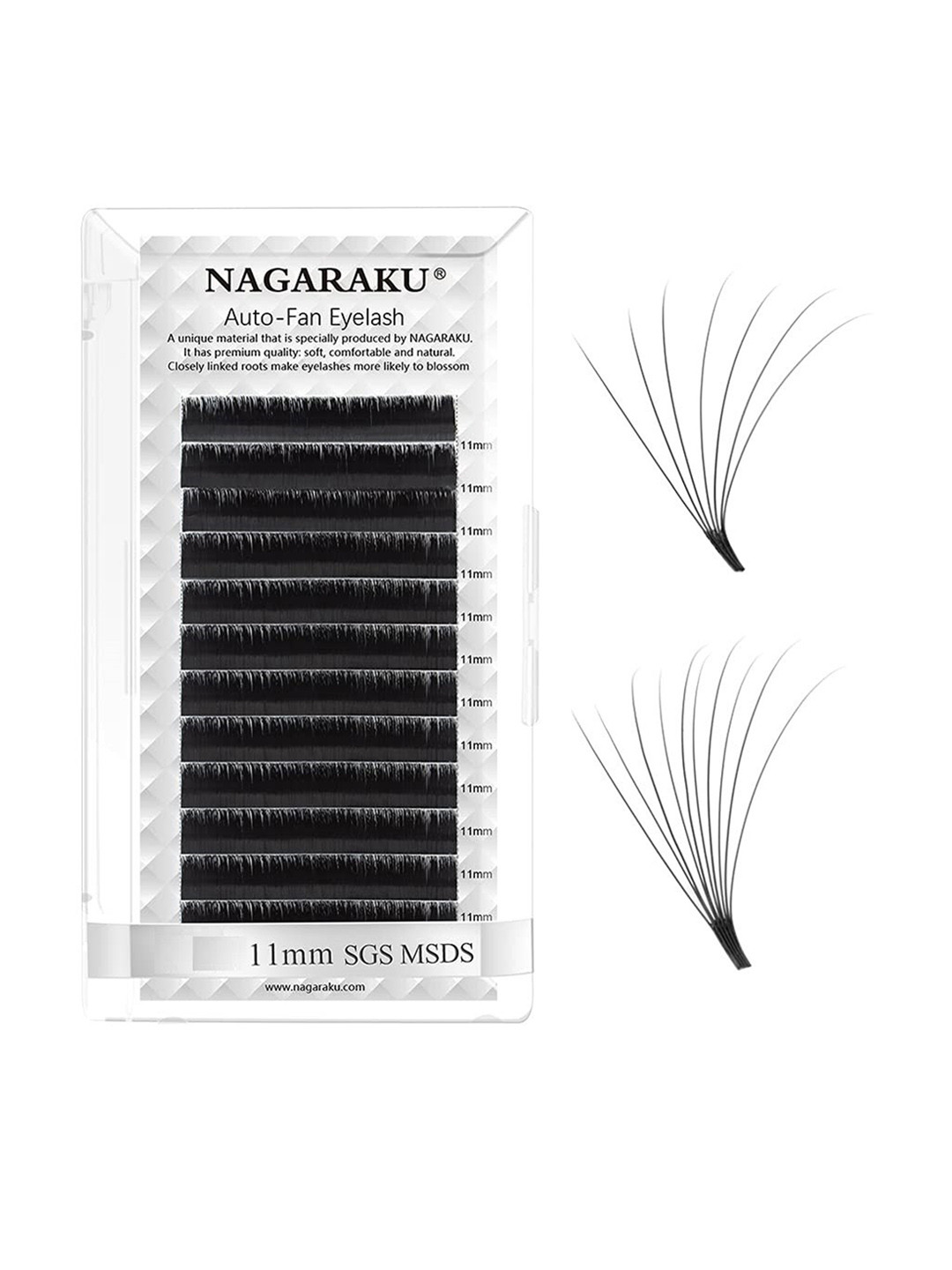 NAGARAKU Black Easy Fanning 12 Rows Mega Volume Eyelash Extension - Curl C - 0.05/11
