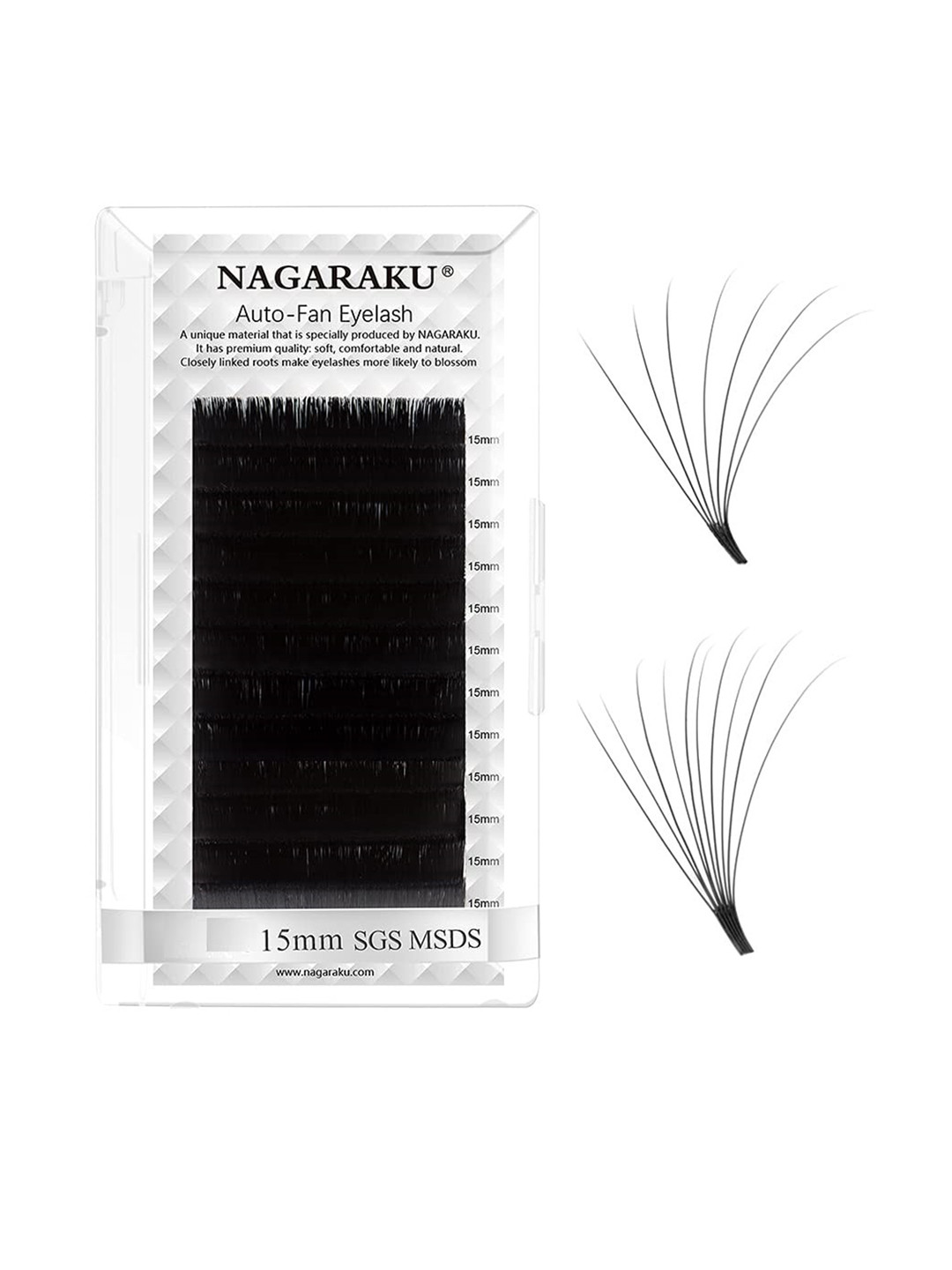 NAGARAKU Black Easy Fanning 12 Rows Mega Volume Eyelash Extension - Curl C - 0.05/15