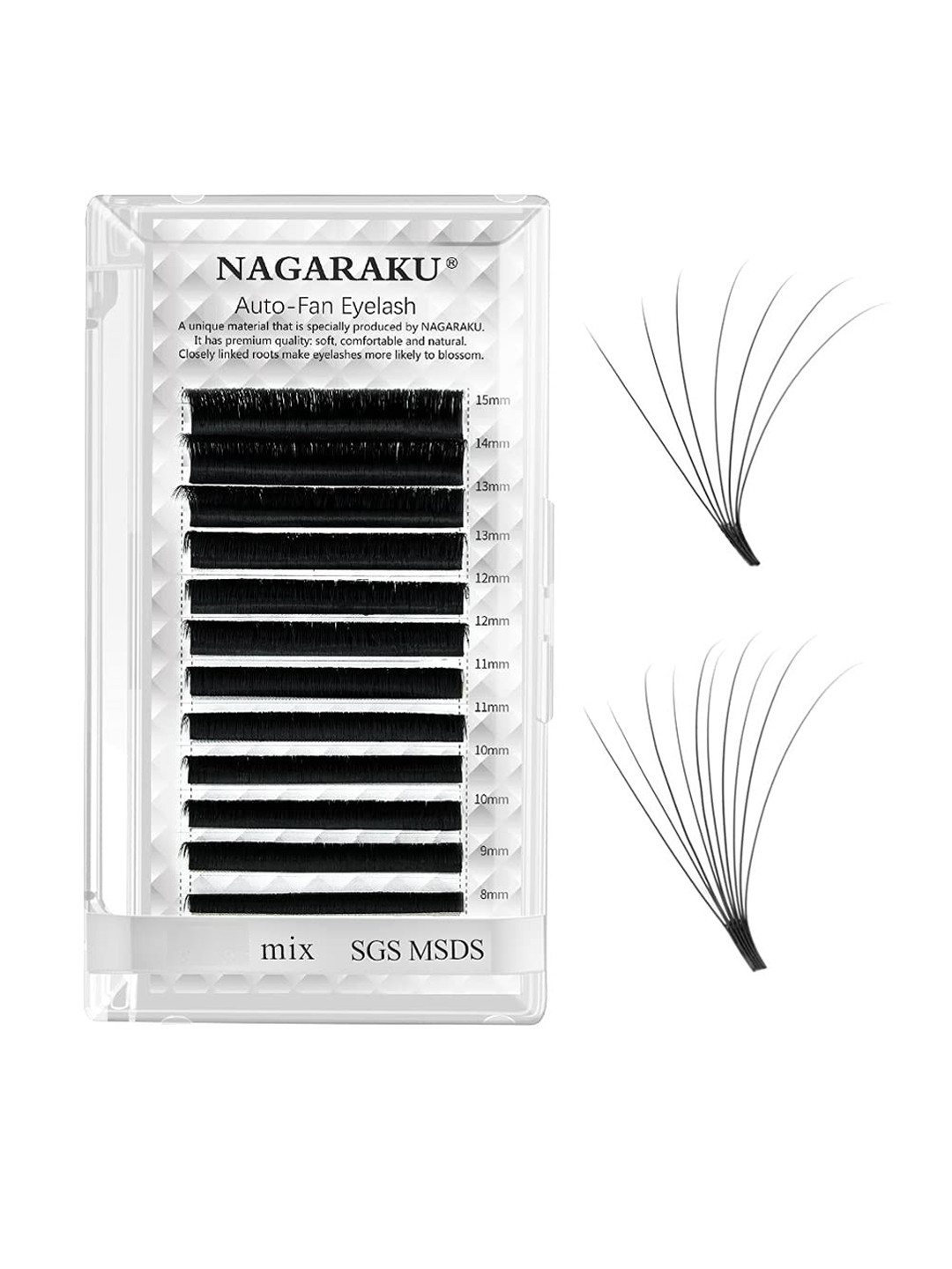NAGARAKU Black Easy Fanning 12 Rows Mega Volume Eyelash Extension - Curl D Mix