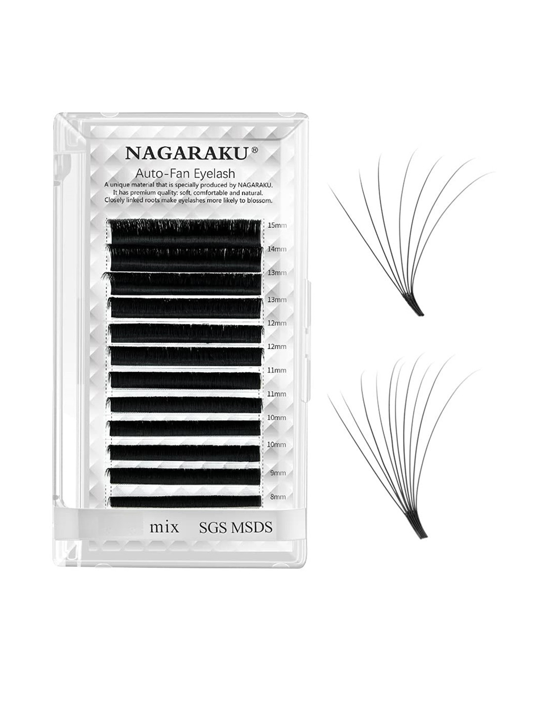 NAGARAKU Black Easy Fanning 12 Rows Mega Volume Eyelash Extension - Curl D