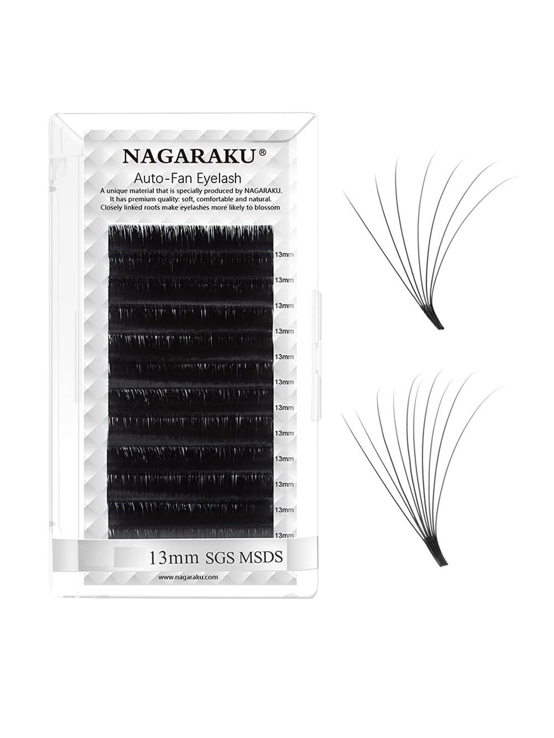 NAGARAKU Women Black Easy Fanning 12 Rows Mega Volume Eyelash Extension - Curl D