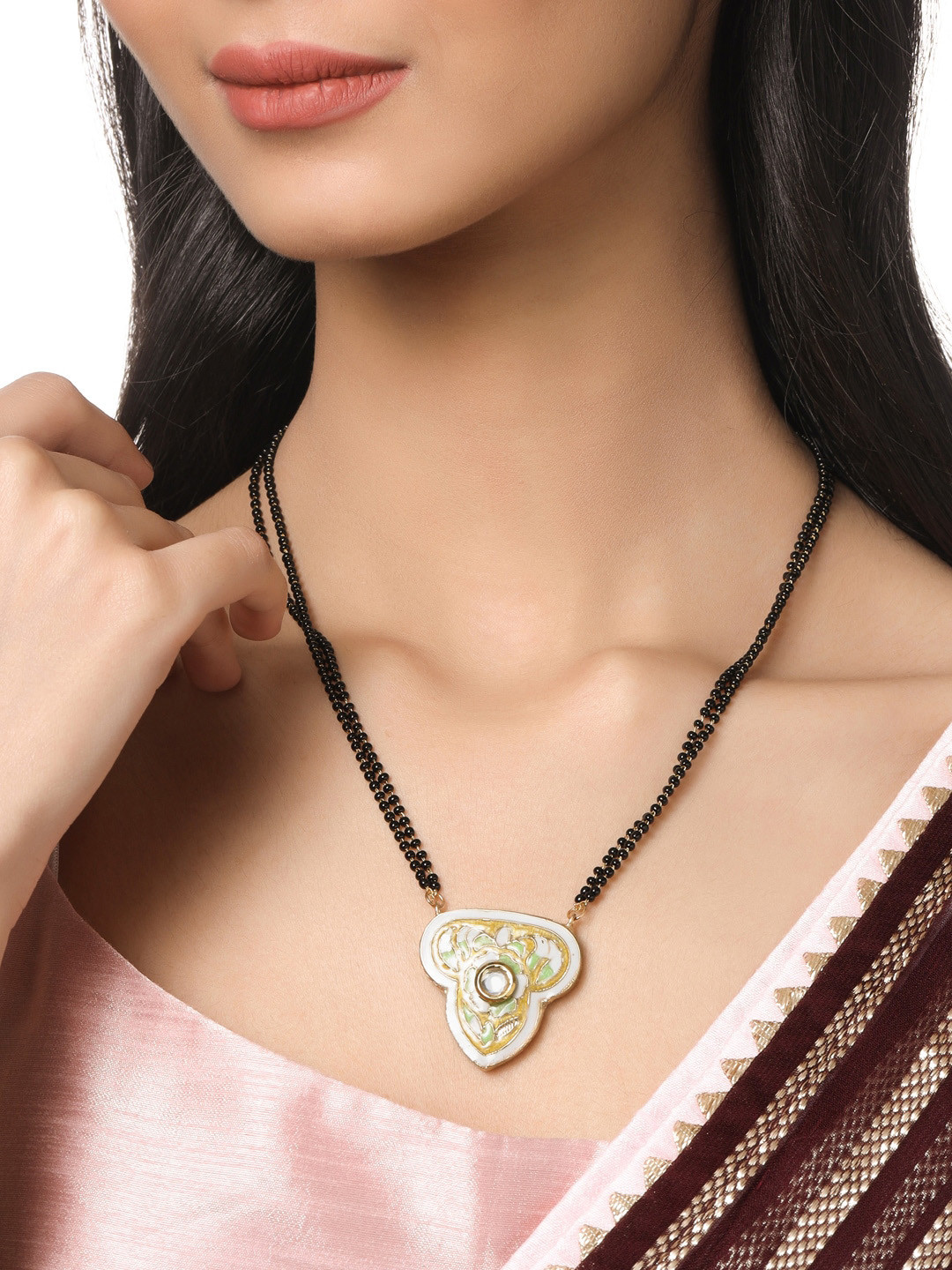 THE AAB STUDIO Yellow 24 K Gold Plated Meenakari Handcrafted Mangalsutra