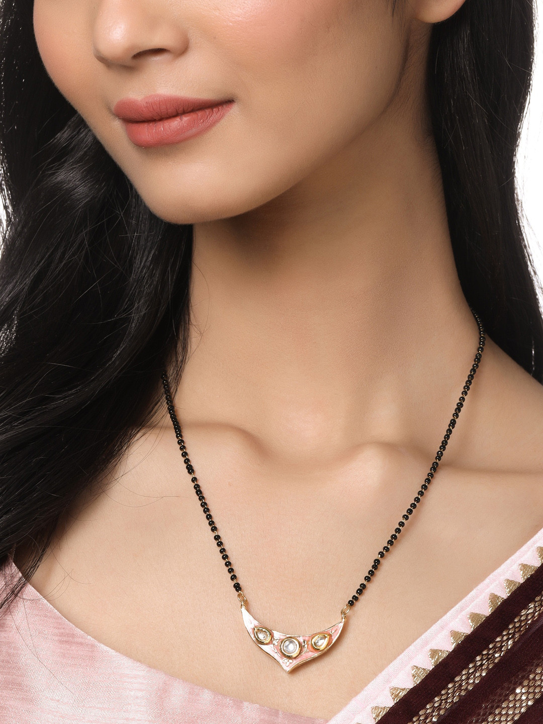 THE AAB STUDIO 24K Gold Plated Pink Meenakari Handcrafted Mangalsutra