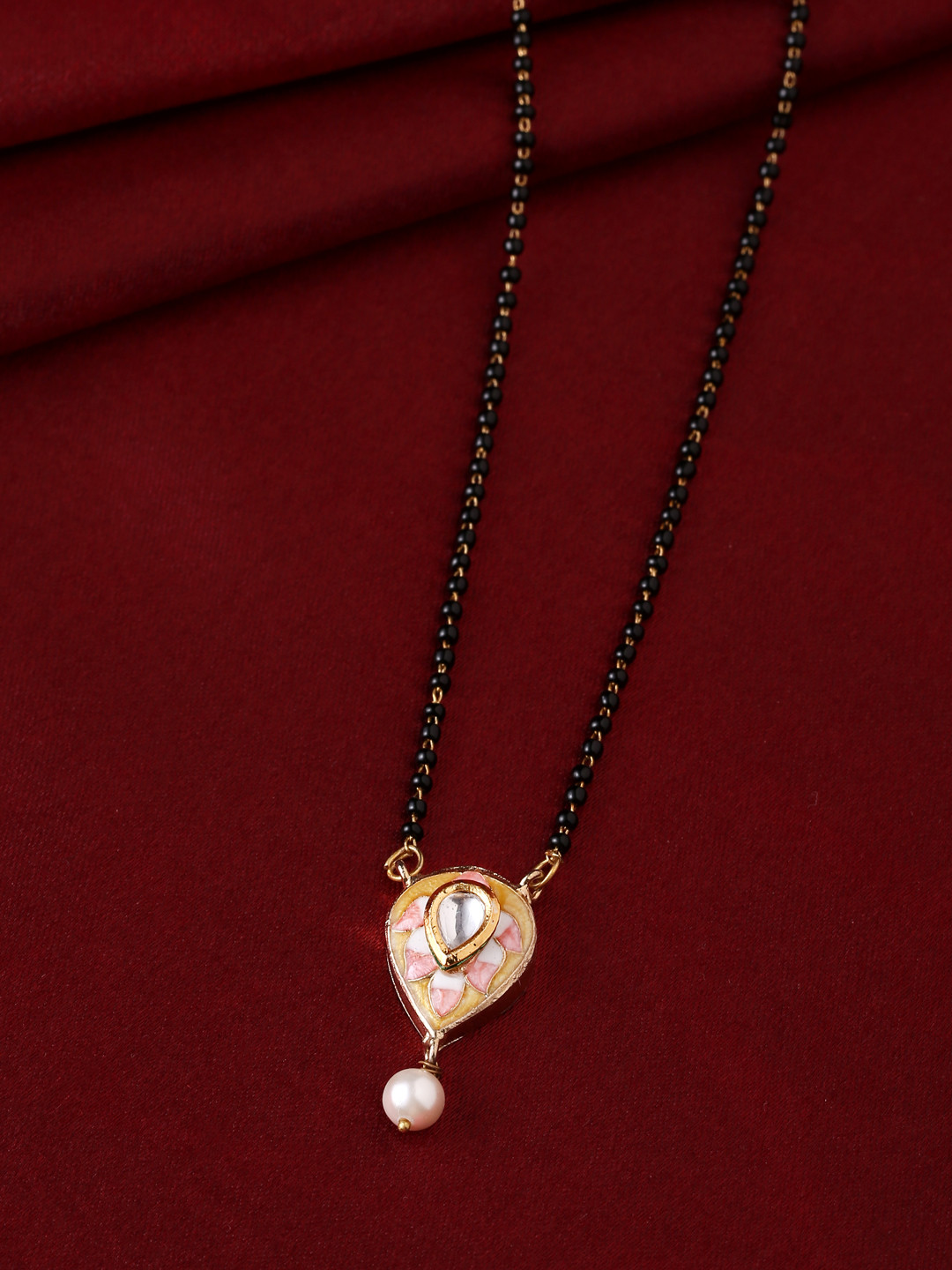 THE AAB STUDIO 24K Gold Plated Yellow & Pink Meenakari Handcrafted Mangalsutra