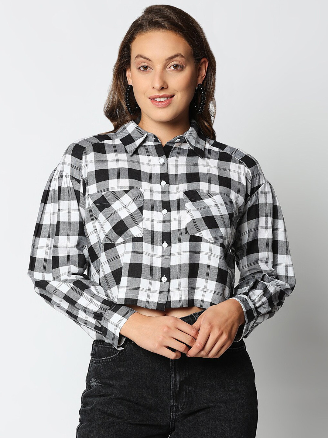 Remanika Women Black Comfort Tartan Checks Checked Casual Shirt