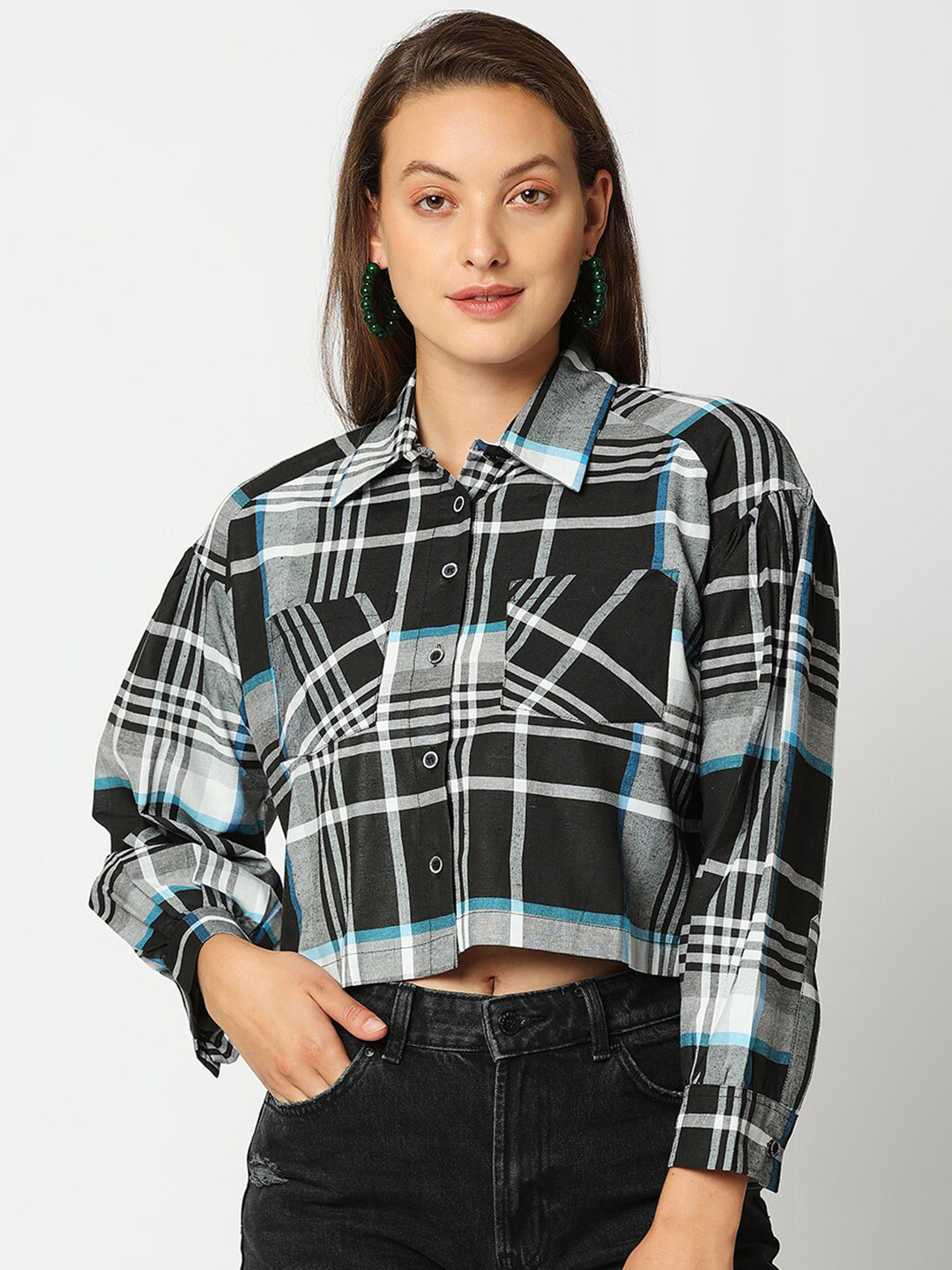 Remanika Women Blue Comfort Tartan Checks Checked Casual Shirt