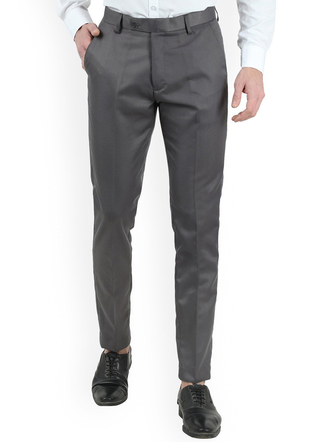 VEI SASTRE Men Charcoal Smart Slim Fit Trousers